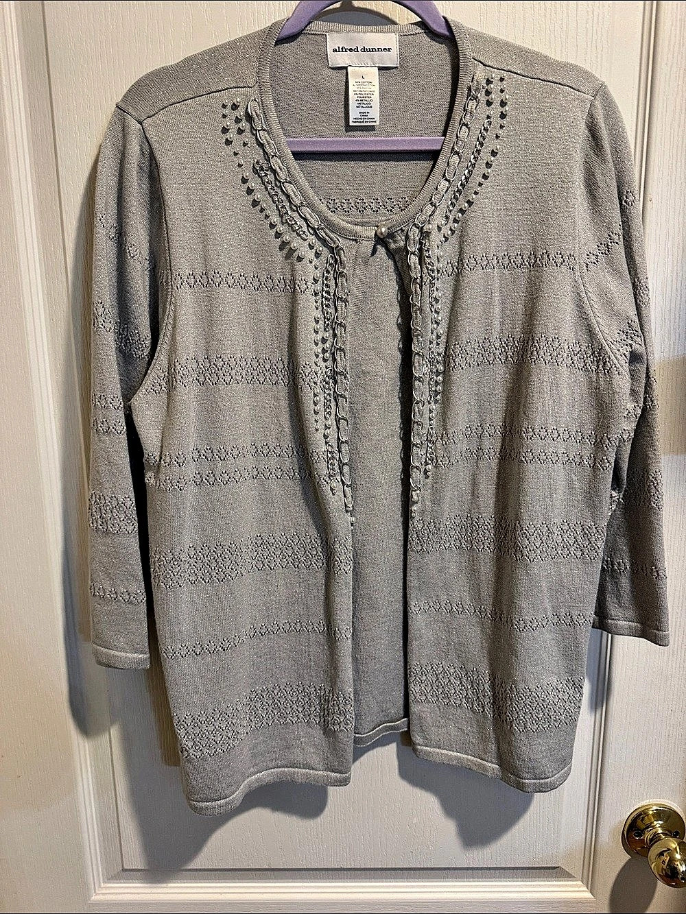 alfred dunner Metallic Trim Cardigan in Gray Large Like New